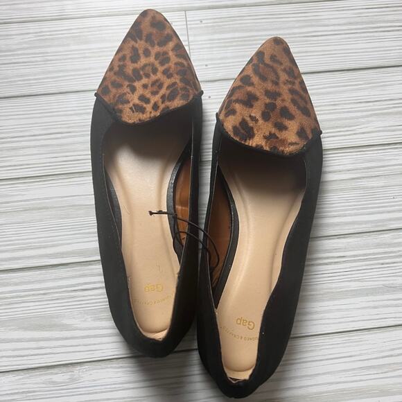 Gap Women’s  Black and Animal Print Pointed Toe D’Orsay Ballet Flats Sz 7 - Picture 8 of 9